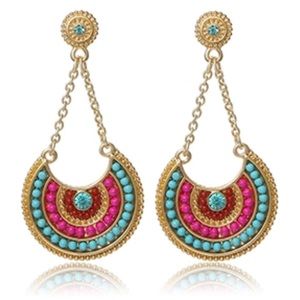 Boho multi colored bright post w/ dangle earrings